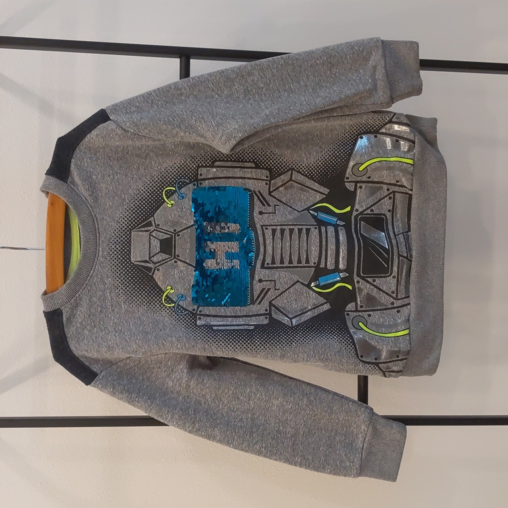 Size XS 4-5 Cat & Jacket Robot changing message sequin sweatshirt
